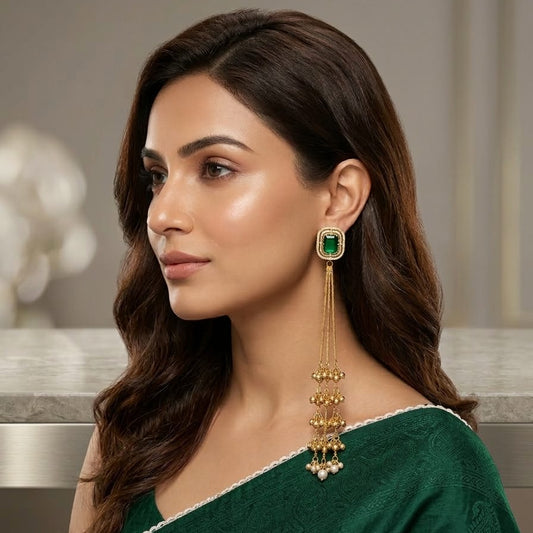 Elegant Emerald Green Tassel Statement Earrings