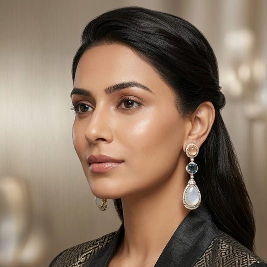 Elegant Multi-Stone Teardrop Statement Earrings