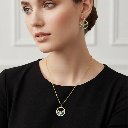Golden Glow Crystal Round Necklace Set