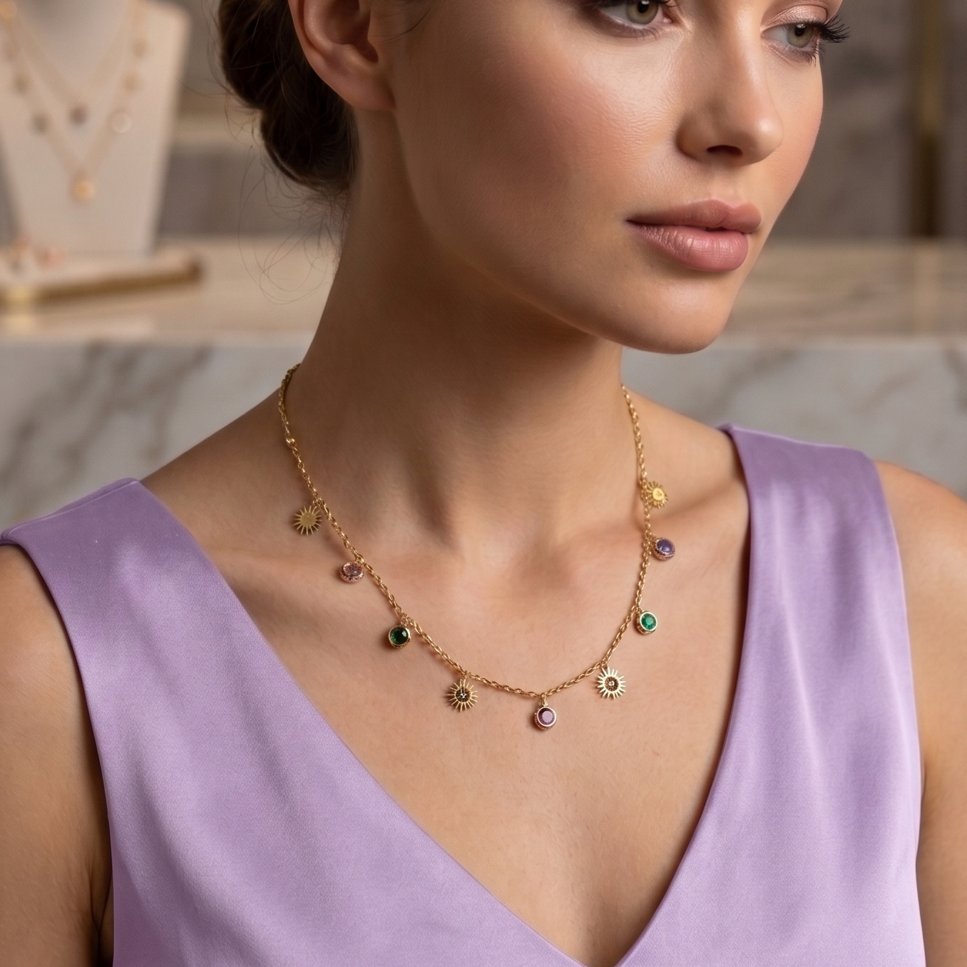 Sun & Gem Charm Chain