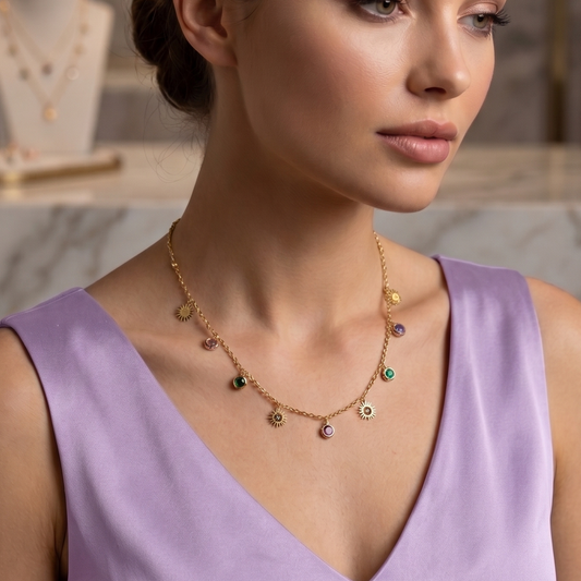 Sun & Gem Charm Chain