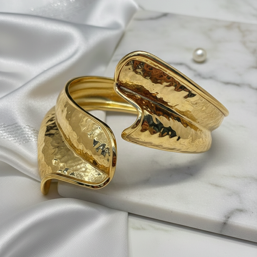 Hammered Gold Open Cuff Bracelet
