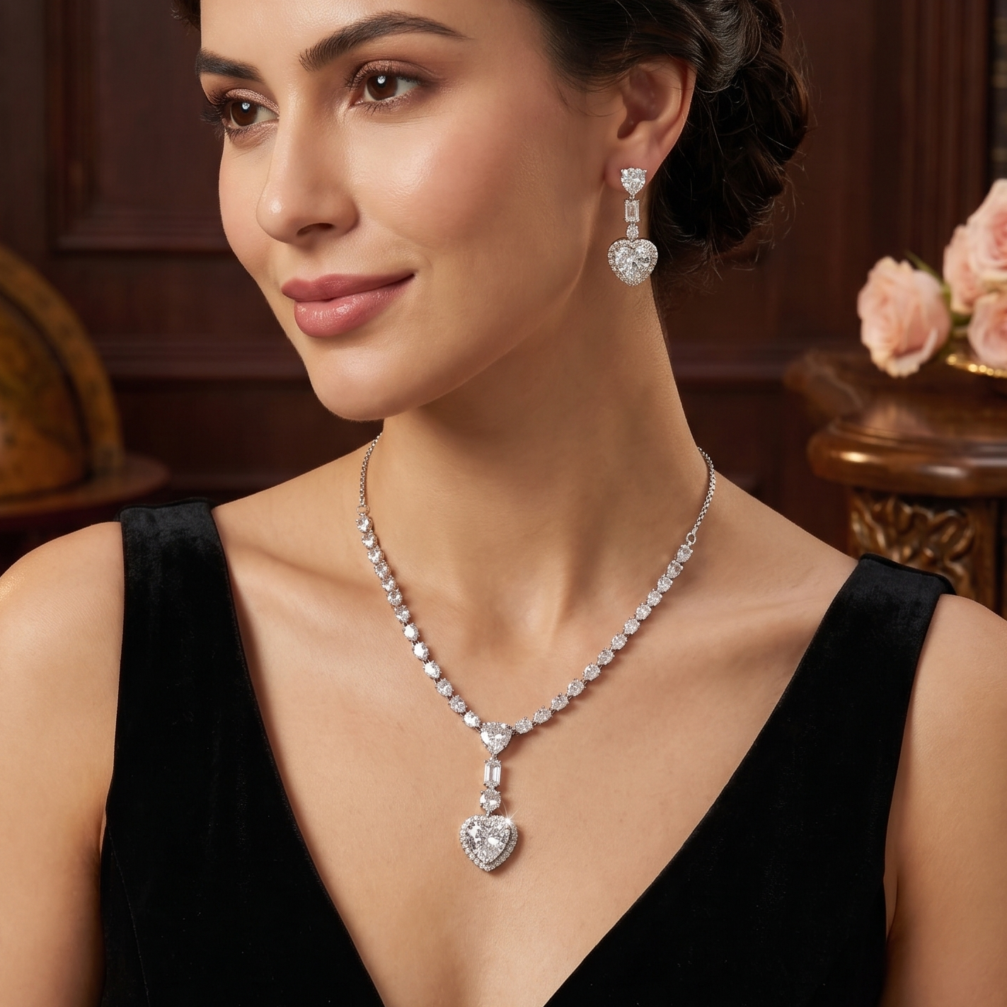Crystal Heart Necklace Set