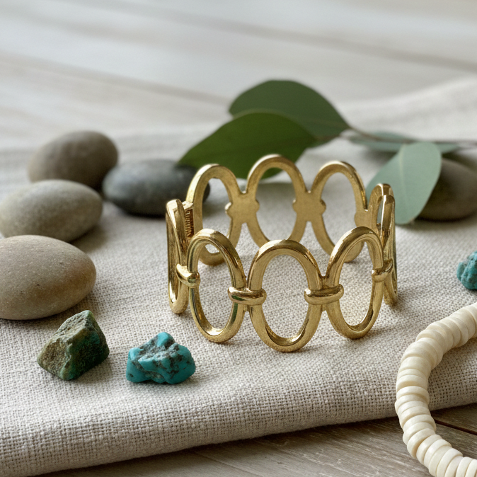Gold Interlinked Circle Cuff Bracelet
