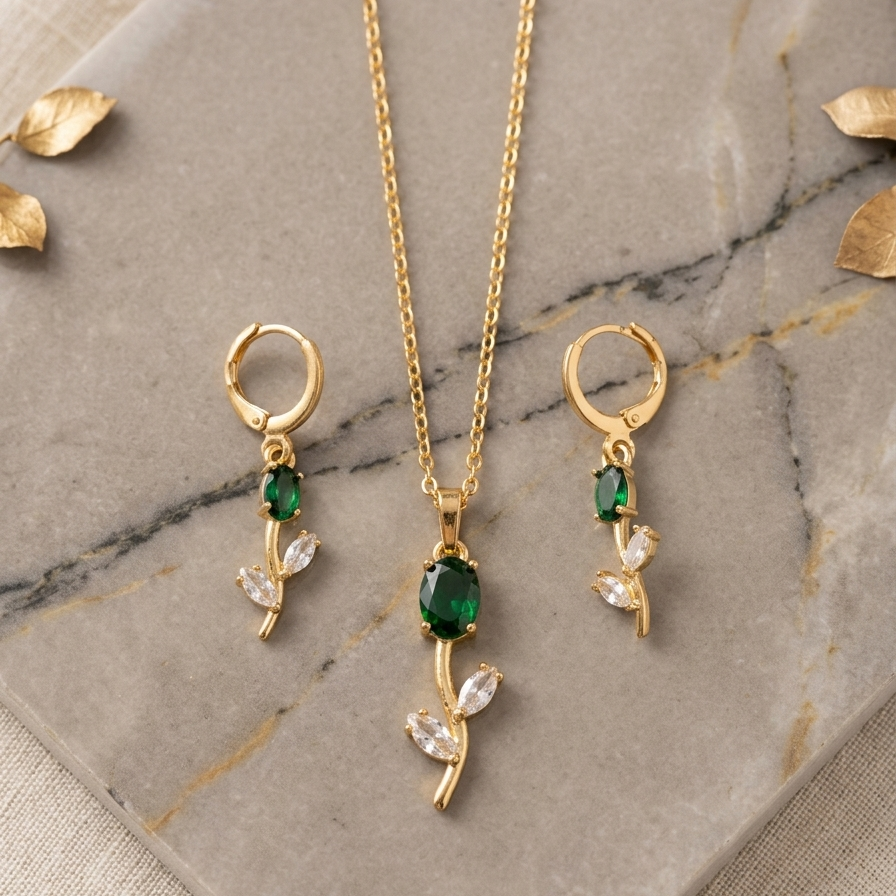 Emerald Necklace & Earrings Set