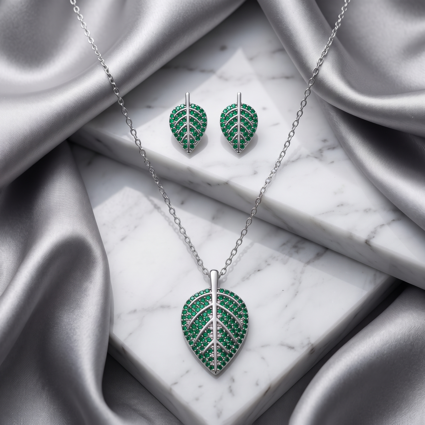 Emerald Leaf Pendant Set