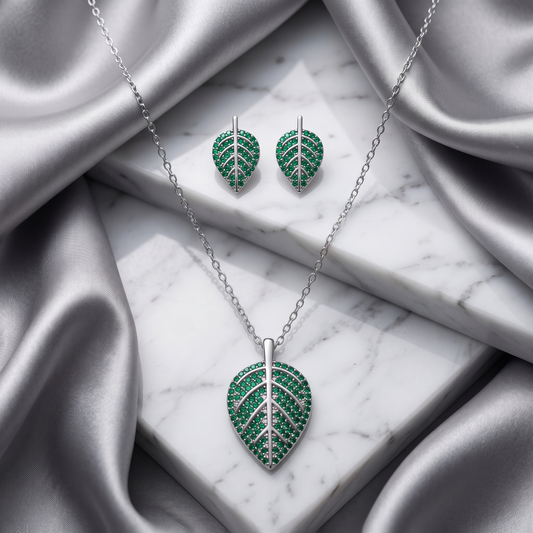 Emerald Leaf Pendant Set