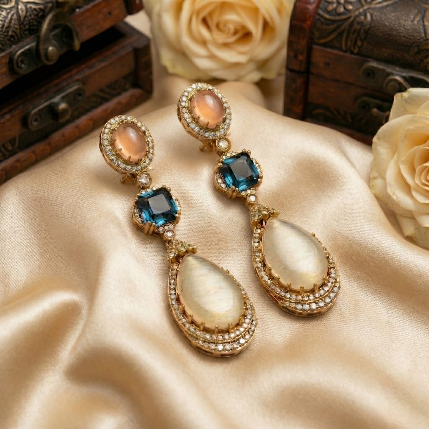 Elegant Multi-Stone Teardrop Statement Earrings