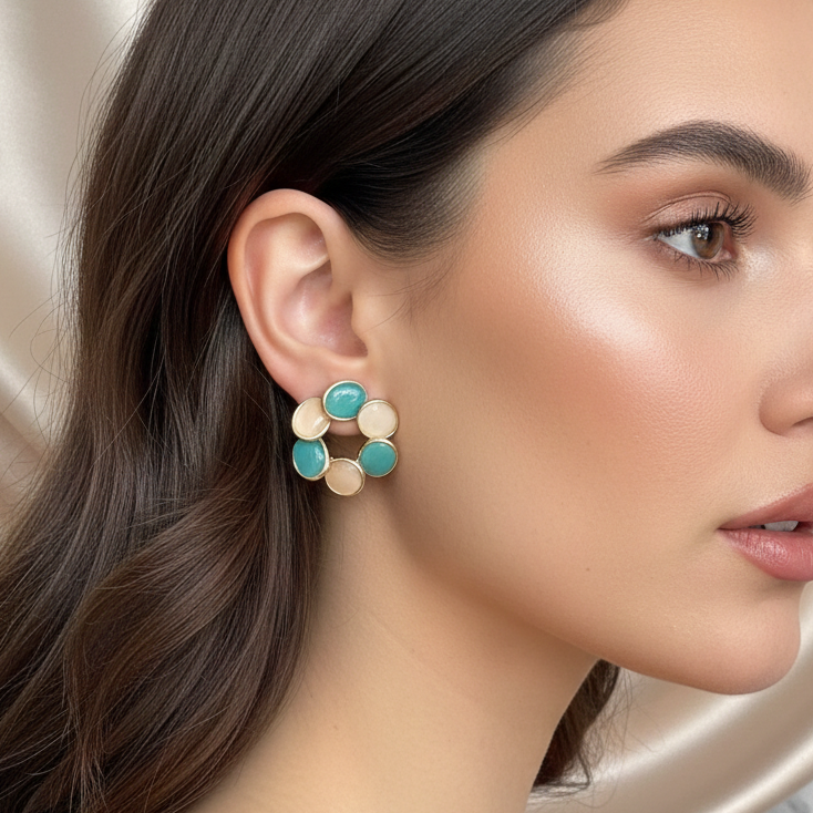 Mint & Peach Floral Studs