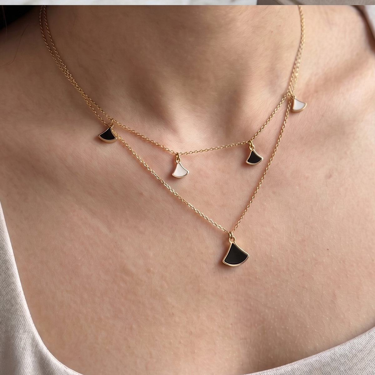 Monochrome Fan Charm Necklace