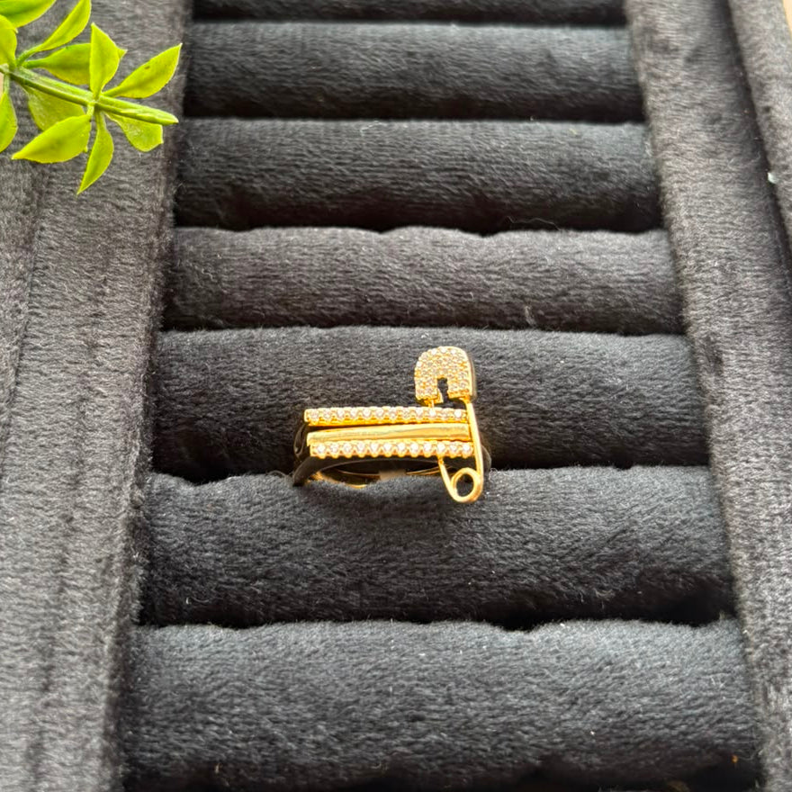 Golden Safety Pin Stack Ring