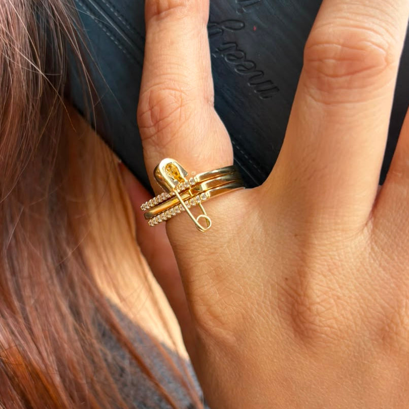 Golden Safety Pin Stack Ring