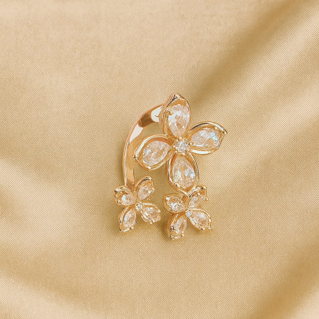 Floral Crystal Cuff Ring