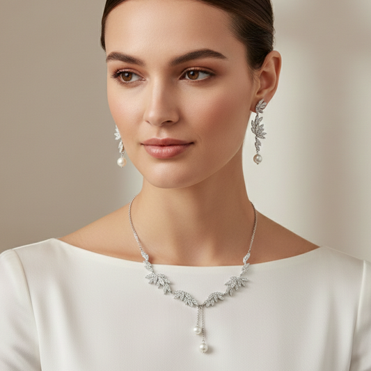 Bridal Bloom Leaf Necklace Set