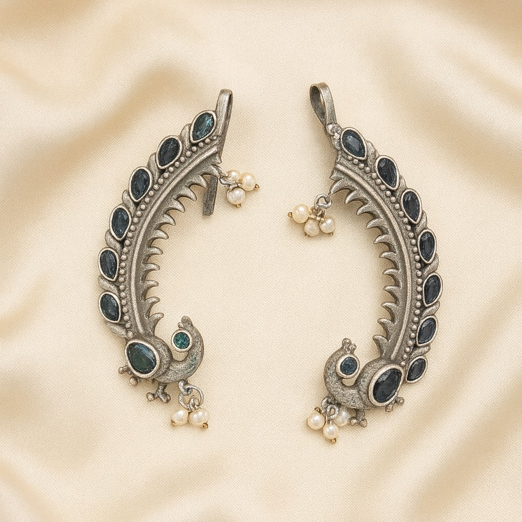 Antique Peacock Crescent Statement Earrings