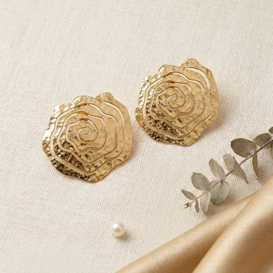 Golden Ripple Statement Studs