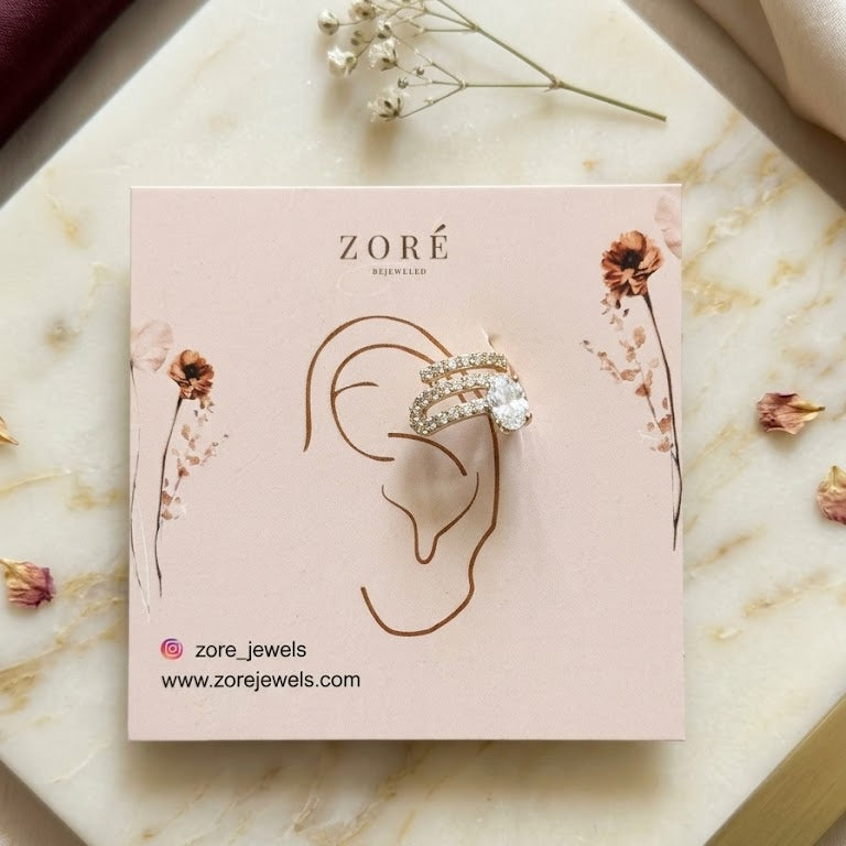 Triple Band Crystal Ear Cuff with Solitaire like Stud