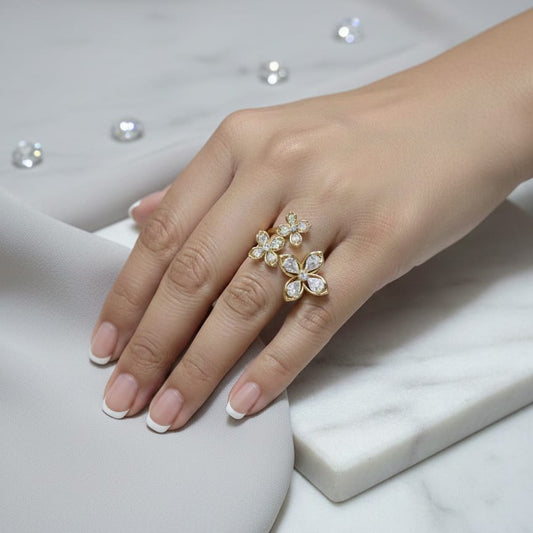 Floral Crystal Cuff Ring