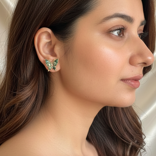Green Enamel Butterfly Studs