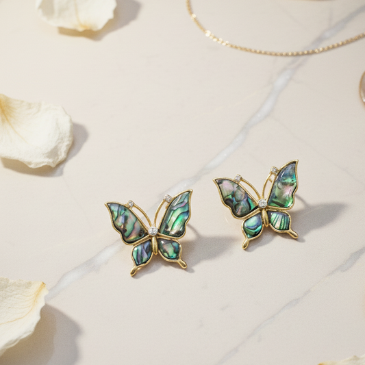 Green Enamel Butterfly Studs