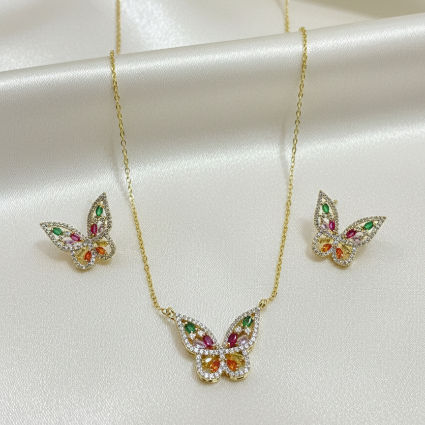 Butterfly Bloom Multicolour Pendent Set