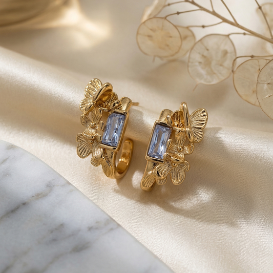 Floral Crystal Gold Hoops