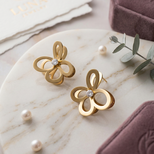 Modern Floral Gold Earrings