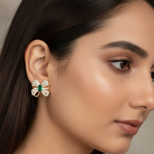 Emerald Bow Crystal Studs