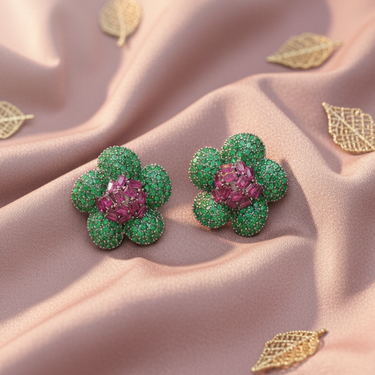 Emerald Bloom Floral Studs