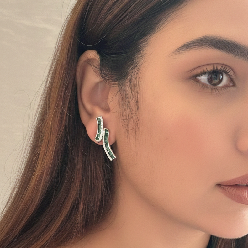 Modern Wave Green Crystal Studs