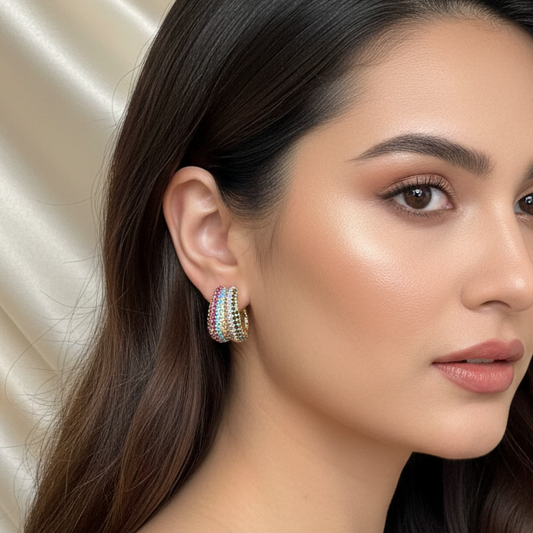 Rainbow Glow Crystal Hoops