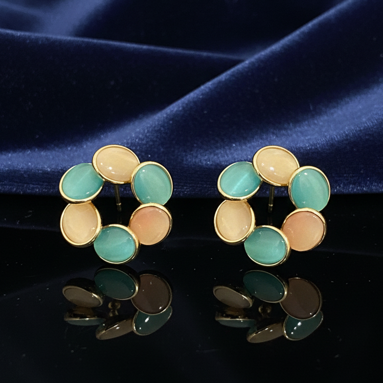 Mint & Peach Floral Studs