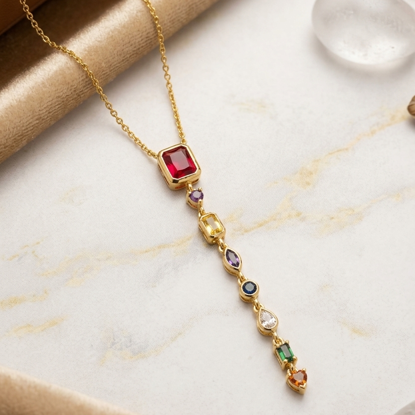 Rainbow Gemstone Cascade Necklace