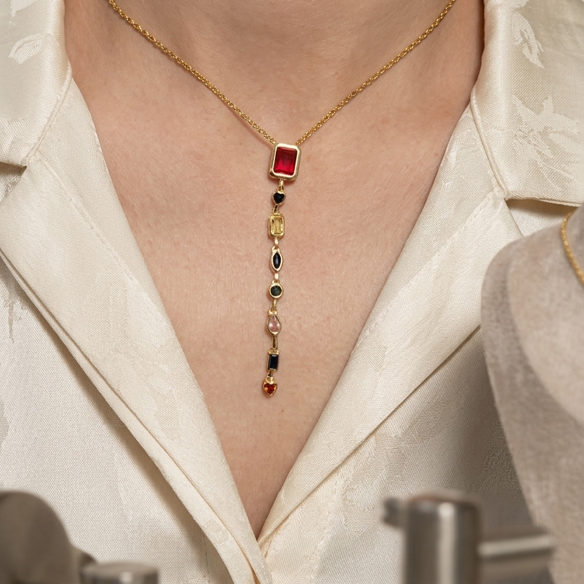 Rainbow Gemstone Cascade Necklace