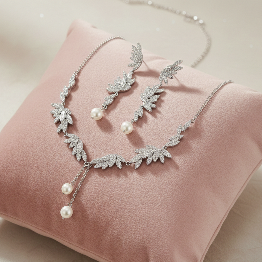 Bridal Bloom Leaf Necklace Set